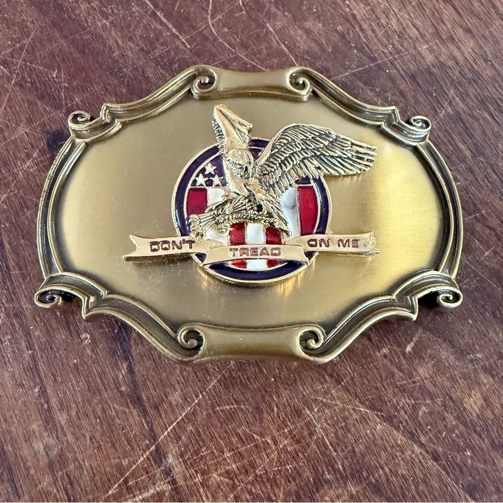 Vintage 1978 Harley Davidson Brass Belt Buckle Don’t Tread on Me Raintree USA